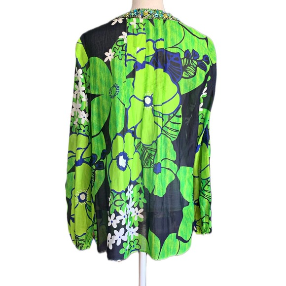 Lafayette 148 Green Mod Floral Print Beaded Tunic - Picture 2 of 15